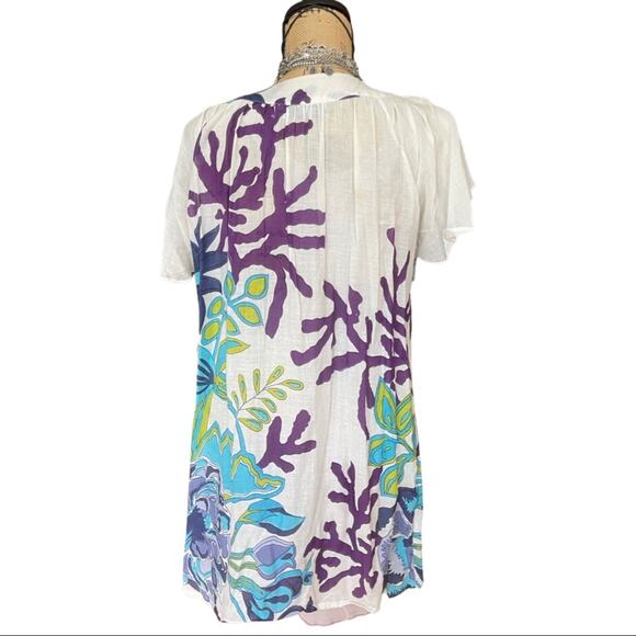 Top Dress Coverup beaded details on neckline white blue purple size XL - Picture 3 of 10